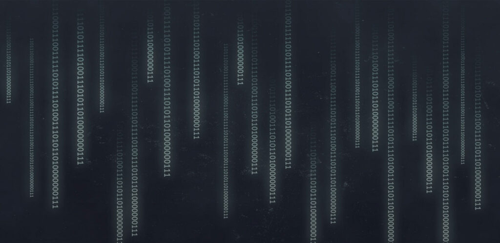 Et-taller og nuller der flyder ned over en mørk skærm.