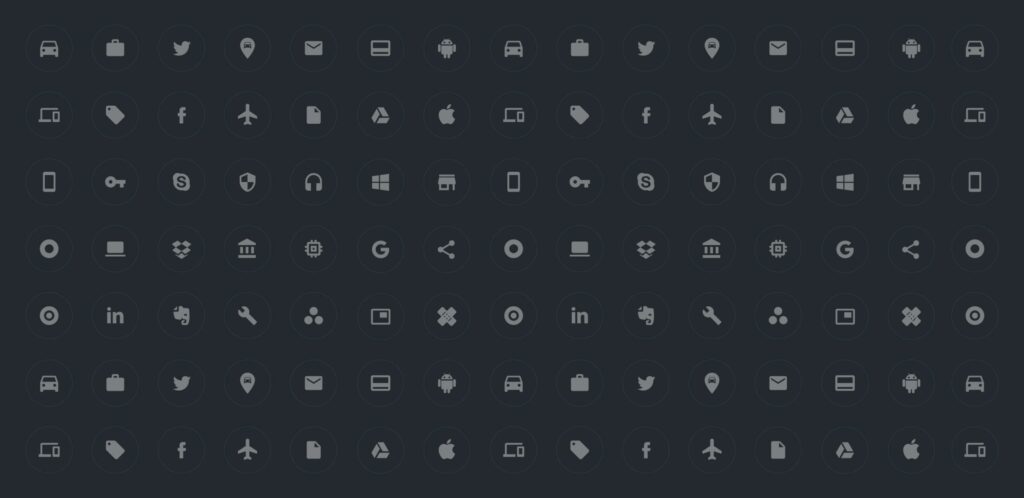 Mørk flade med tech ikoner.