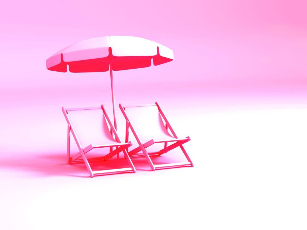 To strandstole på lyserød baggrund.
