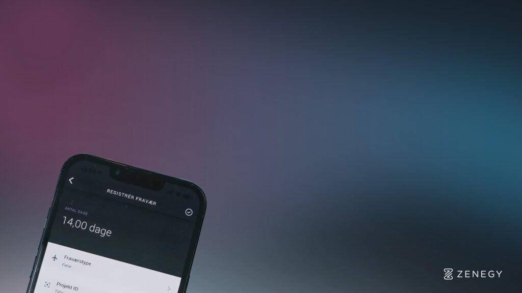 Zenegy mobil app på abstrakt baggrund.