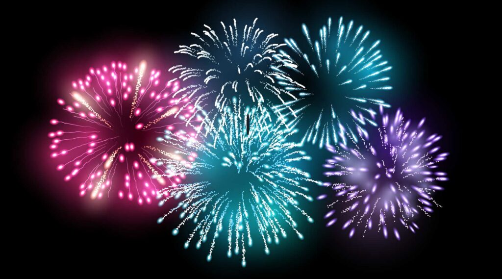 Fyrværkeri på sort himmel.