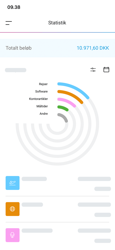 Zenegy Expense app der viser oversigt over udgifter.