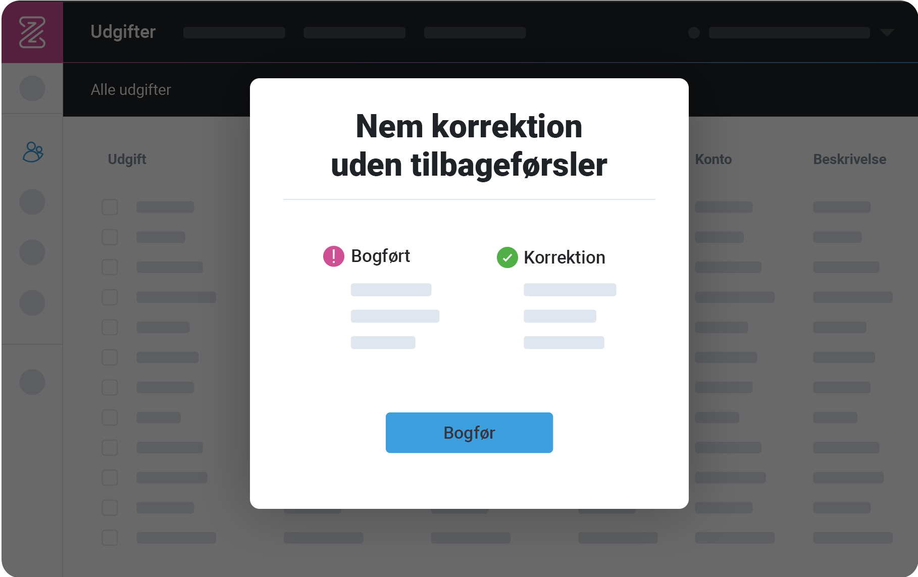 Nem korrektion uden tilbageførsler